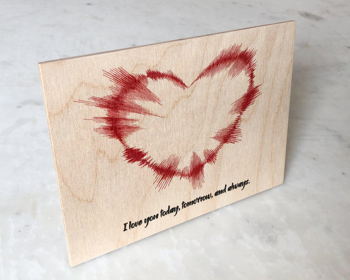 5th Anniversary Gift Heart Shaped Sound Wave Art on Wood Wood Artsy Voiceprint