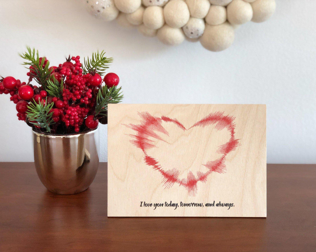5th Anniversary Gift Heart Shaped Sound Wave Art on Wood Wood Artsy Voiceprint