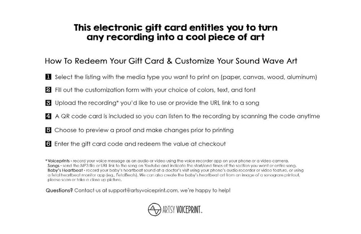 Electronic Gift Card, Artsy Voiceprint Gift Gift Cards Artsy Voiceprint
