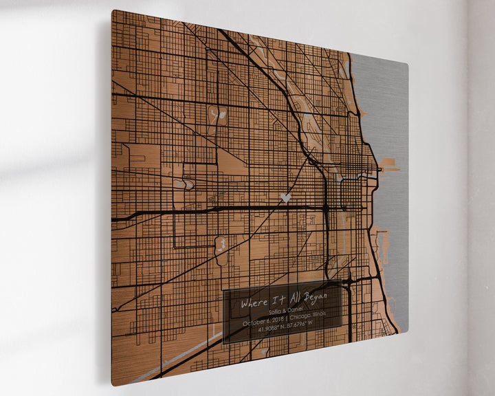 8th Bronze Anniversary Custom Map Metal Print | Traditional 8 Year Gift