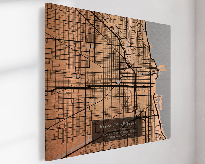 22nd Copper Anniversary Custom Map Metal Print | 22 Year Gift for Husband