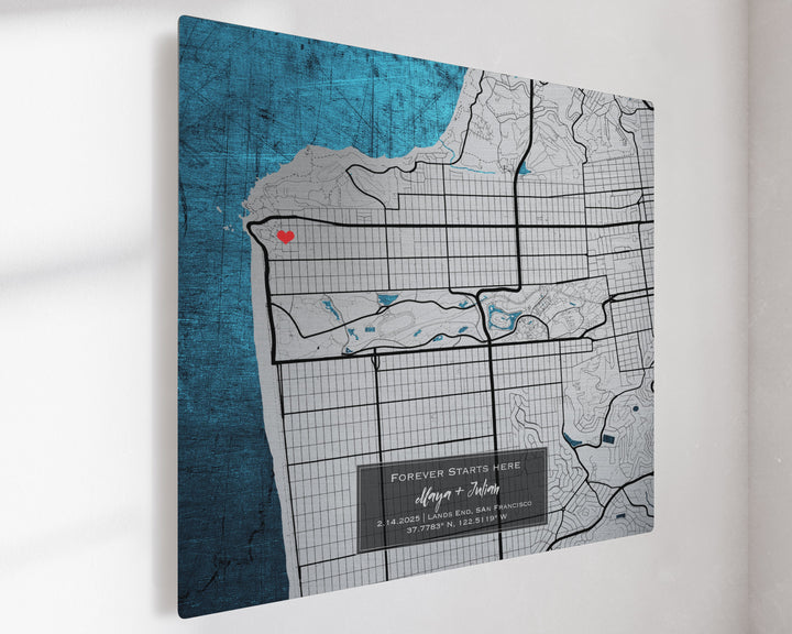 20th Platinum Anniversary Custom Map Metal Print | 20 Year Present