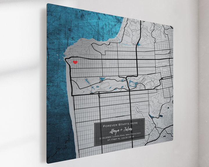 10th Tin Anniversary Custom Map Metal Print | Personalized 10 Year Gift