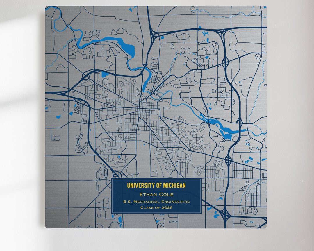 Custom University of Michigan Campus Map Metal Print | Ann Arbor Street Art