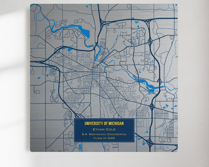 Custom University of Michigan Campus Map Metal Print | Ann Arbor Street Art