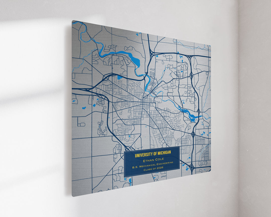 Custom University of Michigan Campus Map Metal Print | Ann Arbor Street Art
