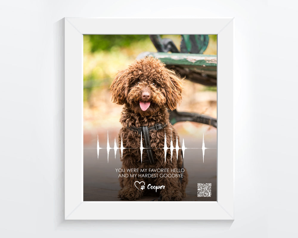 Pet Portrait Memorial Dog Loss Gift Soundwave Art and Playable QR Code