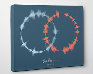 A cotton canvas featuring interlocking sound wave art, a unique and sentimental 2nd cotton anniversary gift idea.