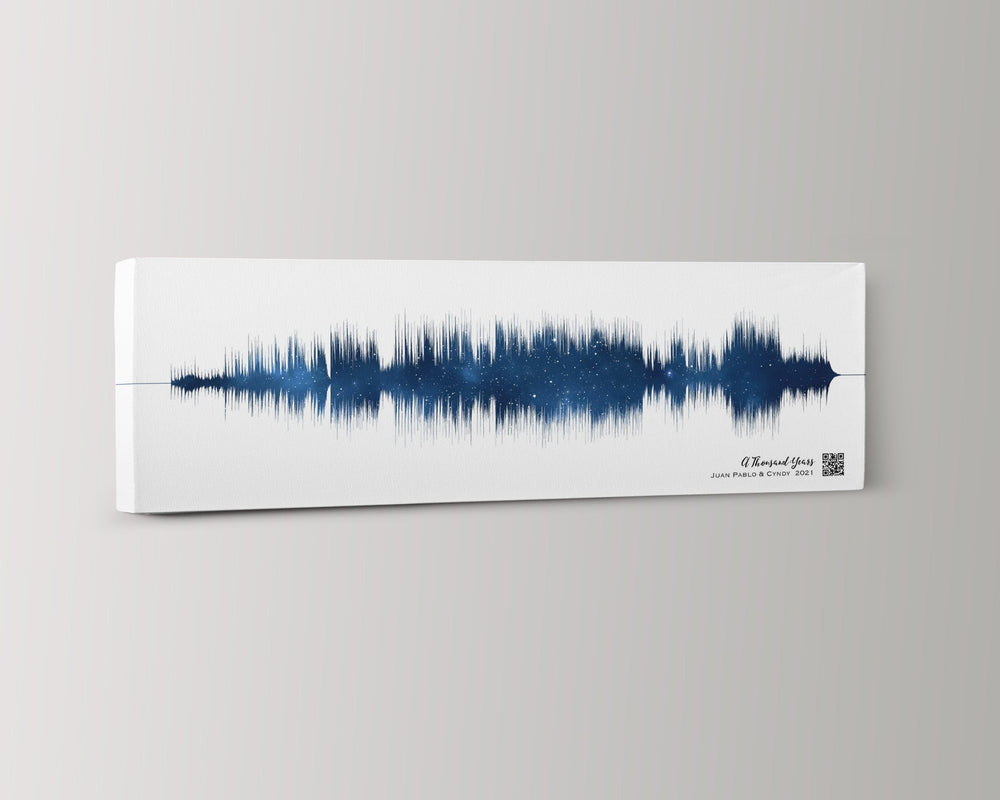 A cotton canvas print of a beautiful night sky with sound waves, a unique and sentimental 2nd anniversary gift idea.