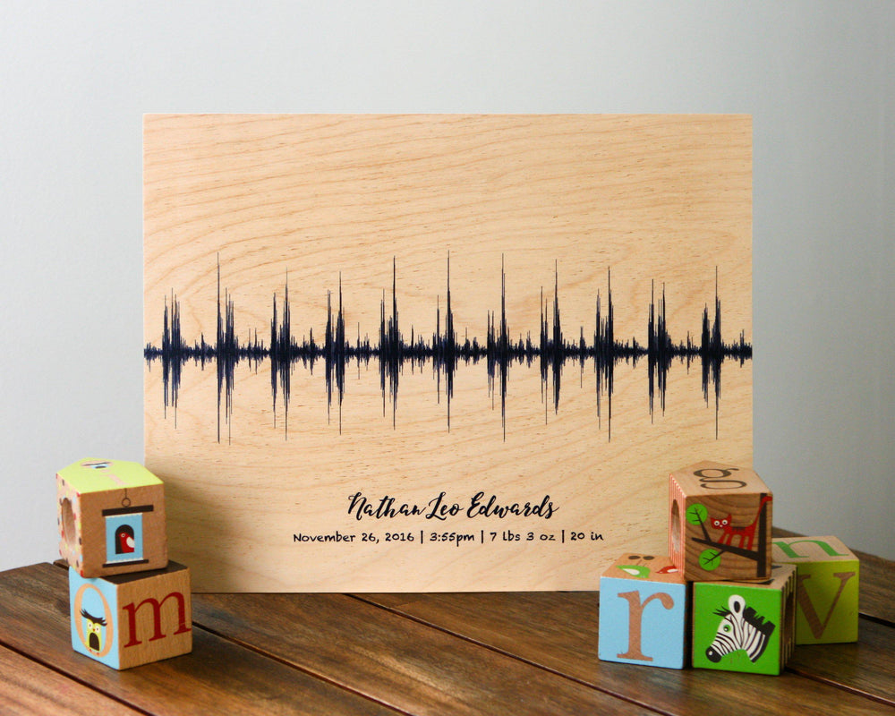 Baby Heartbeat Sound Wave Art Print on Wood Wood Artsy Voiceprint 