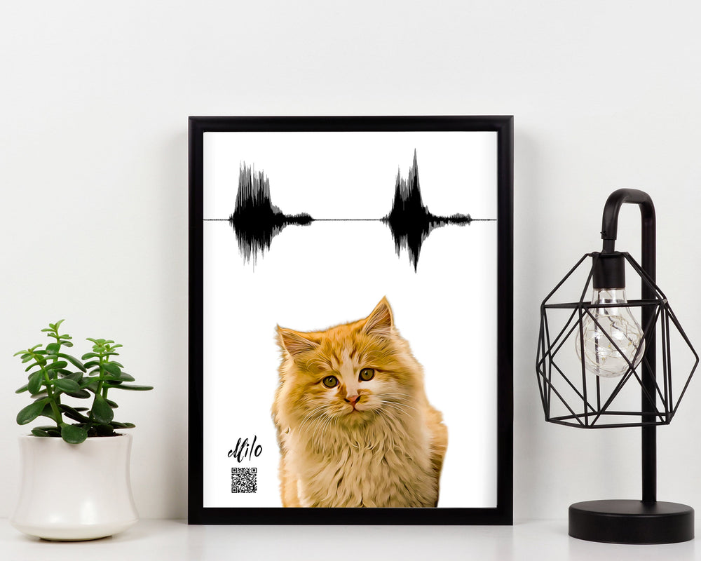 Custom Cat Portrait From Photo & Sound Paper Print Artsy Voiceprint 