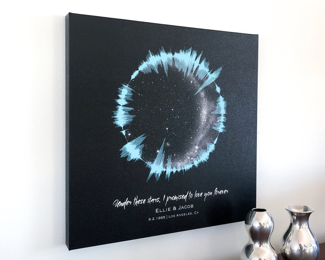 Star Map Galaxy Canvas by Date and Circular Soundwave Art