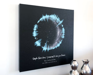 Star Map Galaxy Canvas by Date and Circular Soundwave Art