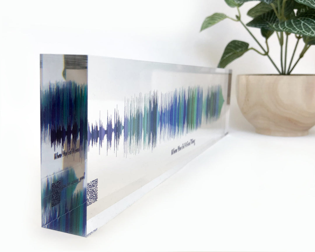 Gift For Him Soundwave Art Acrylic Block with QR Code