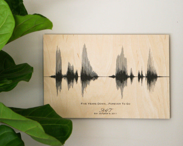5 Year Anniversary Gift Sound Wave Art on Wood