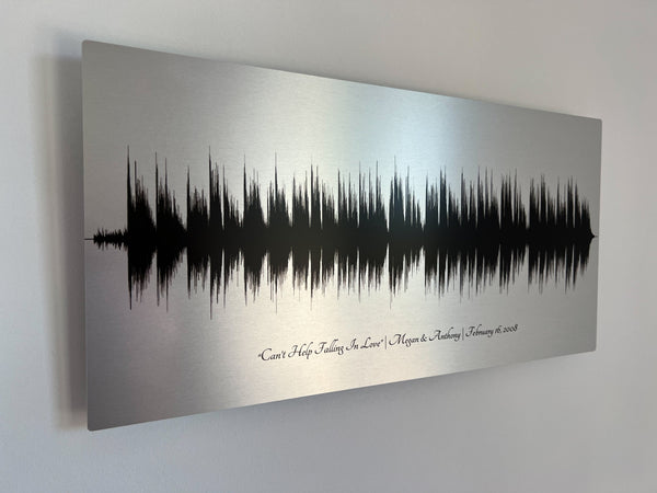 A steel soundwave art print, the perfect and unique 11th anniversary gift for him.