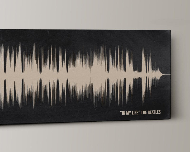 A unique and sentimental 2nd cotton anniversary gift featuring sound wave art of your wedding song on a cotton canvas.