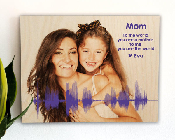 Sound Wave Art Print with Mother Daughter Photo on Wood Wood Artsy Voiceprint 