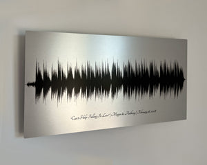 Tin metal print of a wedding song titled 'I can't help falling in love' - a unique and sentimental way to celebrate a milestone anniversary.