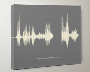 A cotton canvas featuring sound wave art, a unique and sentimental second anniversary gift idea.