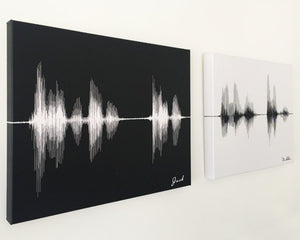 A unique and sentimental anniversary gifts featuring sound wave art on 2 cotton canvas, perfect for any occasion.